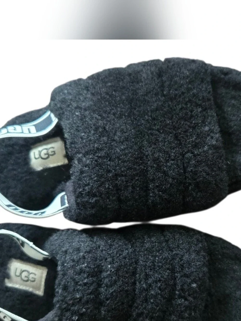 UGG Kids Super Fluff Black Quilted Sheepskin Slide Slippers Size 2